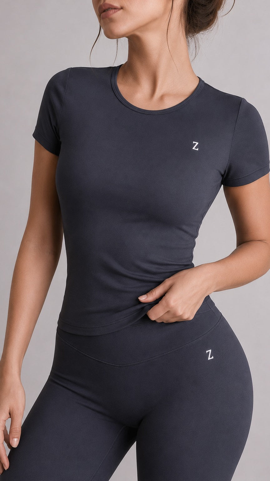 Workout T shirt black for women by ZANOS front view