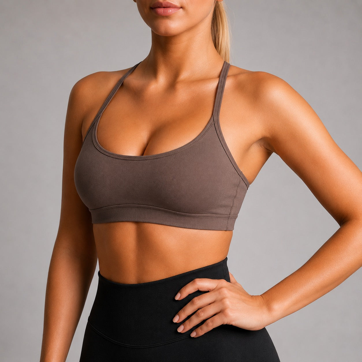 High support sports bra brown by ZANOS front view detail